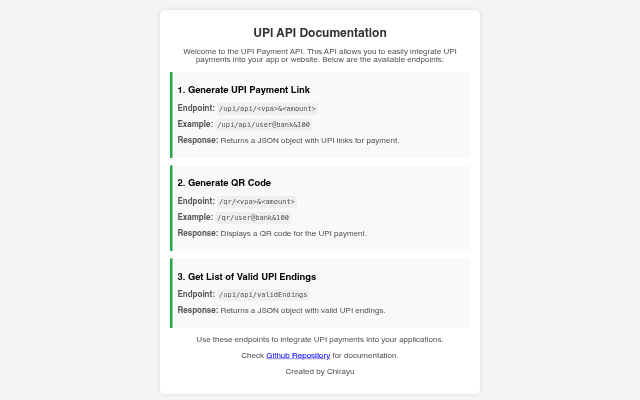 UPI Redirection API screenshot